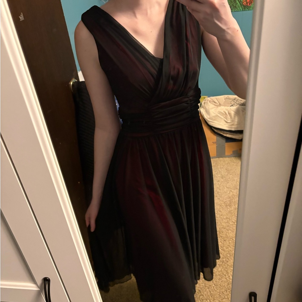 Connected Apparel Black/Red Chiffon Dress S/M